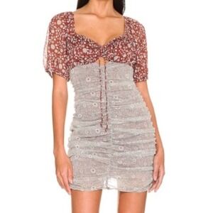 RARE Free People Floral Red and Gray Mini Dress